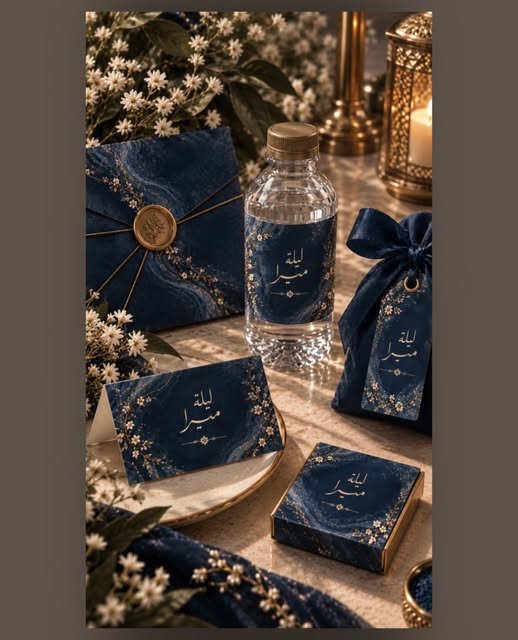مجموعة ليلة حناء باللون الكحلي والزخارف الذهبية